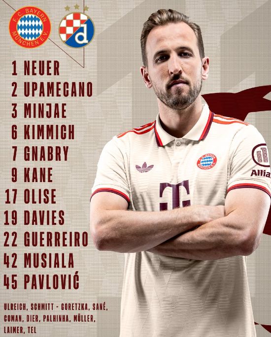 Bayern Munich vs Dinamo Zagreb Starting Lineup 2024