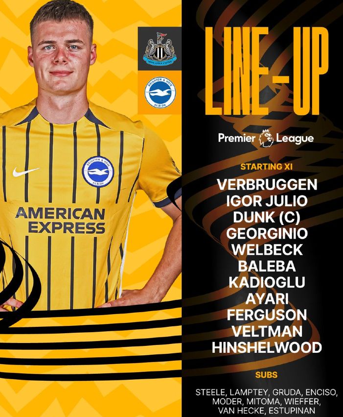 Brighton FC starting lineup v Newcastle United 2024-25