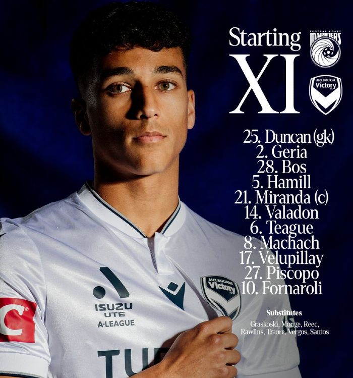 Melbourne Victory FC playing XI vs Central Coast Mariners 2024