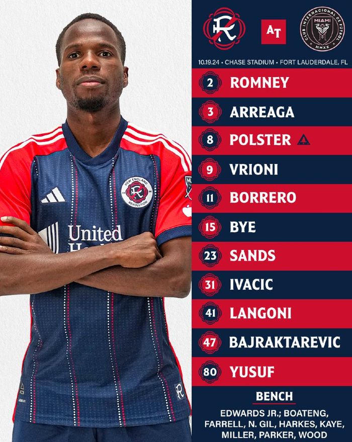 New England Revolution starting lineup vs Inter Miami 2024-25