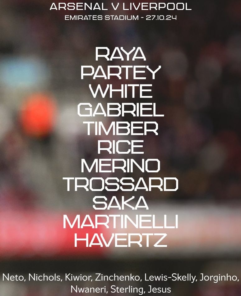 arsenal fc vs liverpool fc lineup 2024