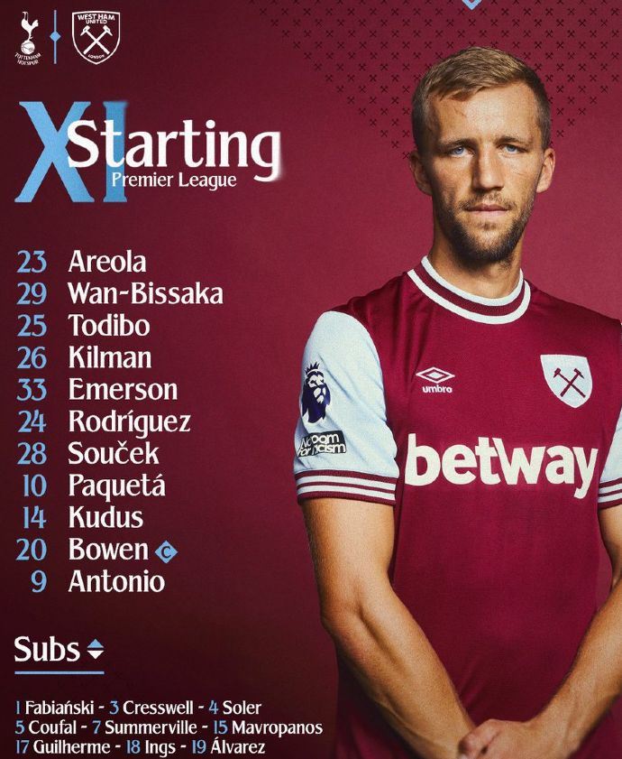 west ham united starting lineup vs tottenham 2024-25