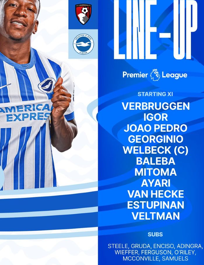 Brighton and Hove Albion FC playing XI vs Bournemouth November 2024