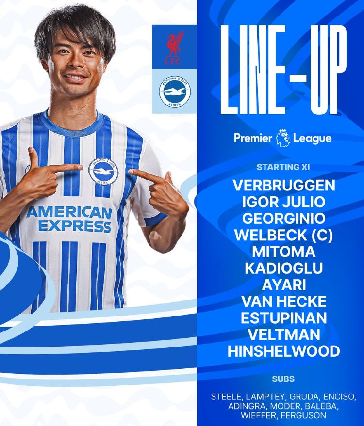 Brighton and Hove Albion starting lineup vs Liverpool FC November 2024