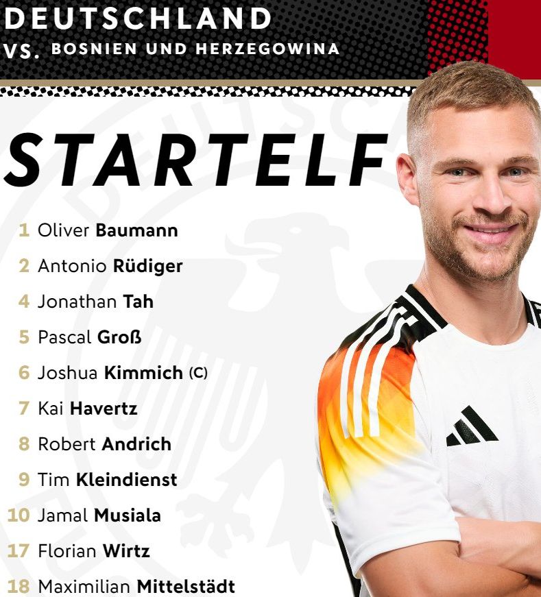 Germany starting lineup vs Bosnia 2024