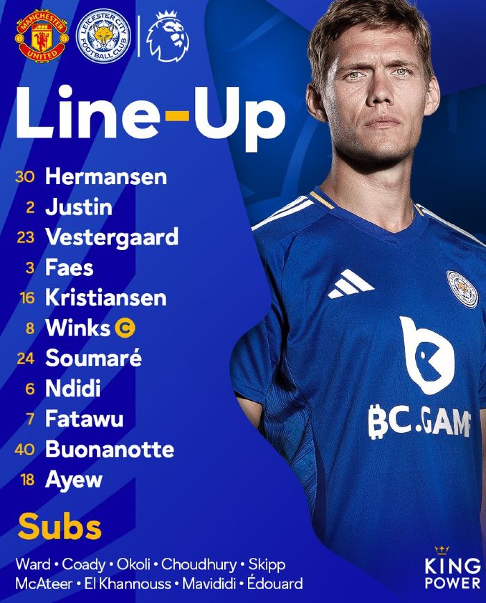 Leicester City FC starting lineup vs Man United November 2024