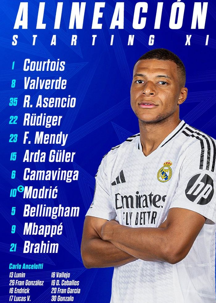 Real Madrid starting lineup vs Liverpool FC Champions League November 2024