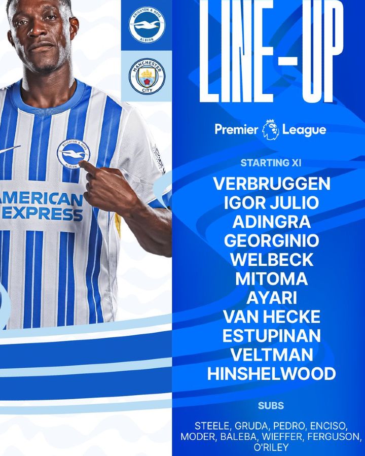 brighton and hove albion fc starting lineup vs man city 2024