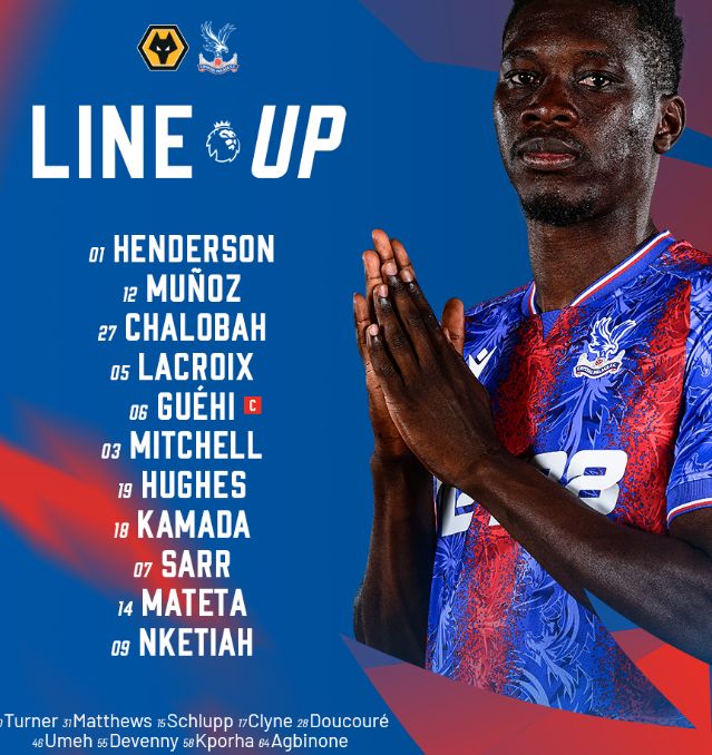 crystal palace fc starting lineup vs wolves fc 2024