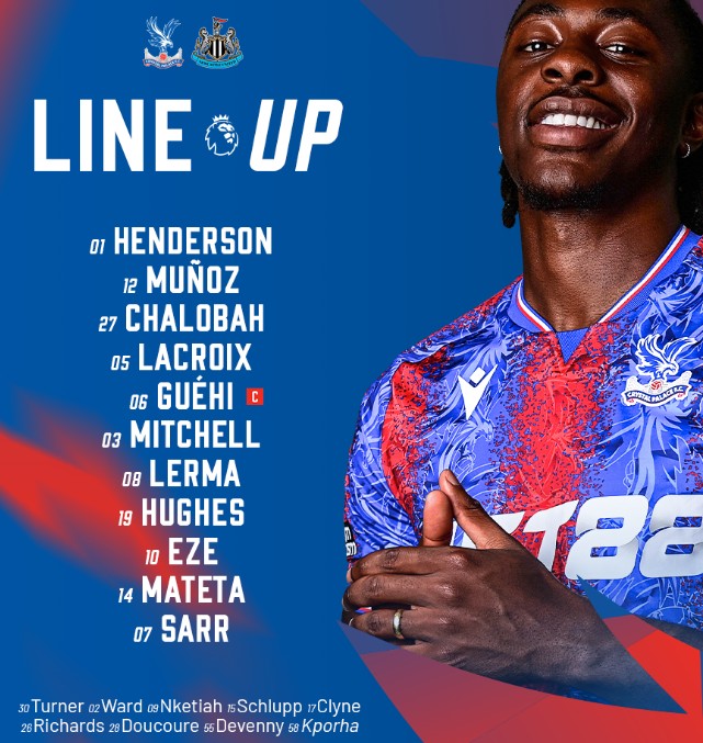 crystal palace fc vs newcastle united fc lineup 2024-25