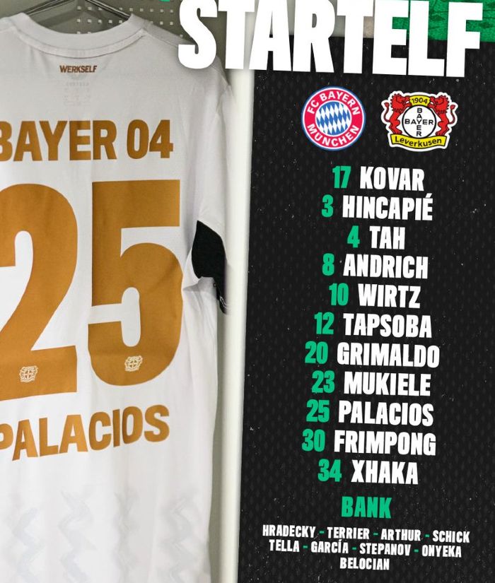 Bayer Leverkusen starting lineup vs FC Bayern December 2024 Pokal