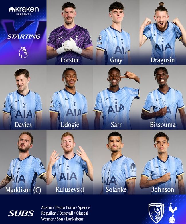 Tottenham starting lineup vs AFC Bournemouth December 2024