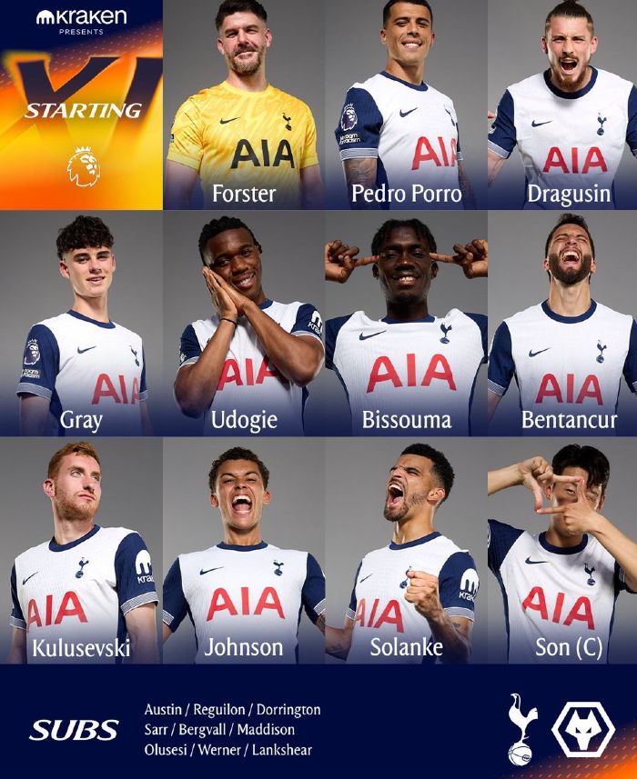 Tottenham vs Wolverhampton Wanderers Starting Lineups 2024 December