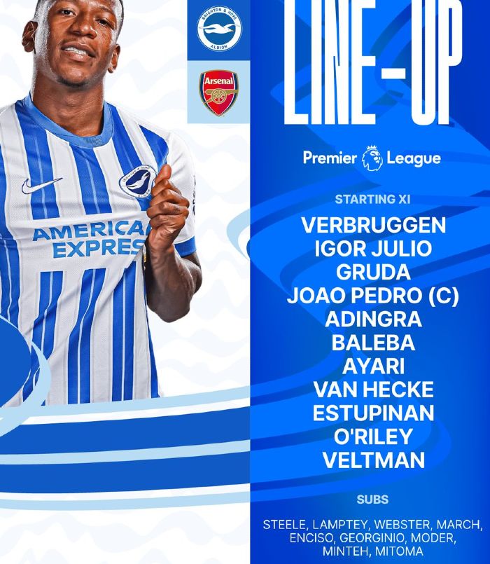 Brighton & Hove Albion FC vs Arsenal Lineups 2025 January