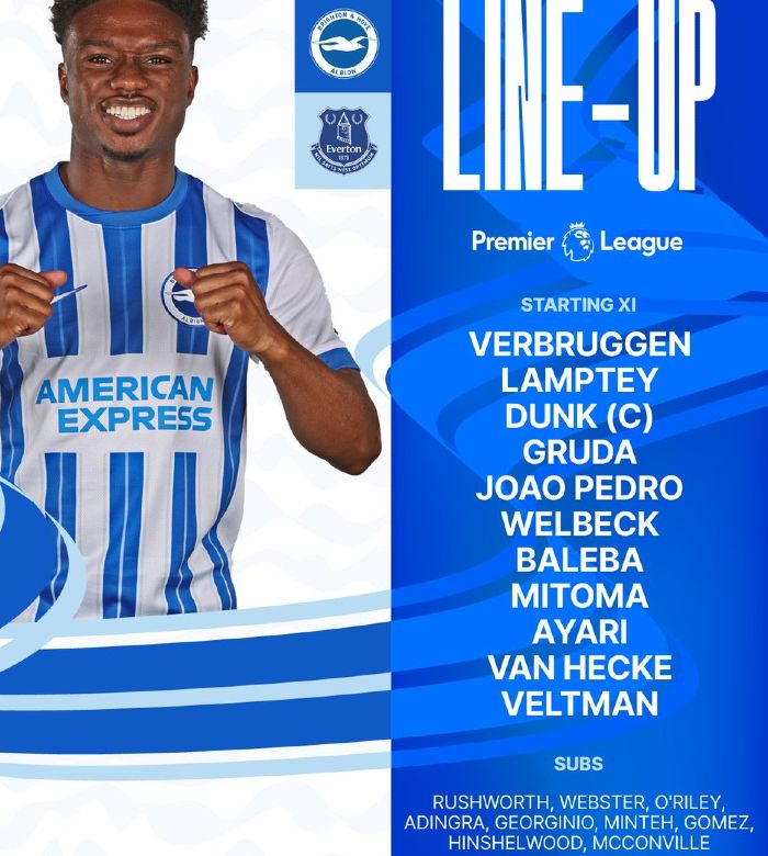 Brighton & Hove Albion FC vs Everton FC Lineups 2025 January