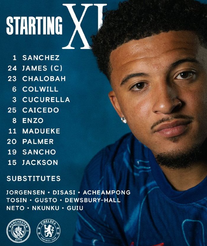 Chelsea FC starting lineup vs Manchester City 2024-2025 Premier League