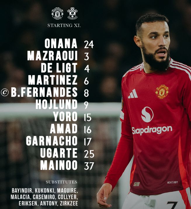 Manchester United FC vs Southampton FC Lineups 2025