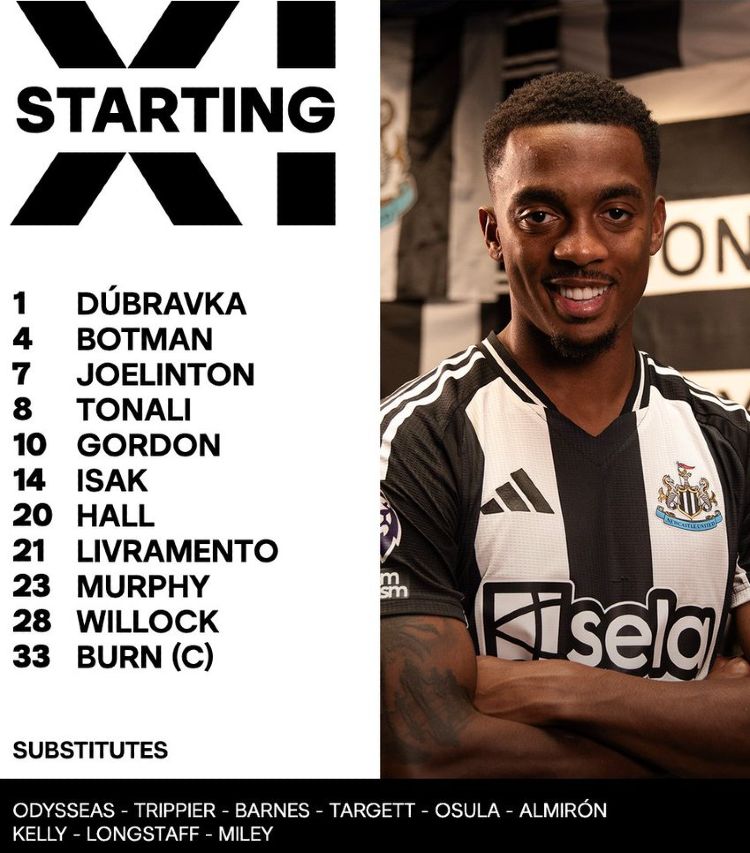 Newcastle United FC starting lineup vs Arsenal Carabao Cup 2024-25