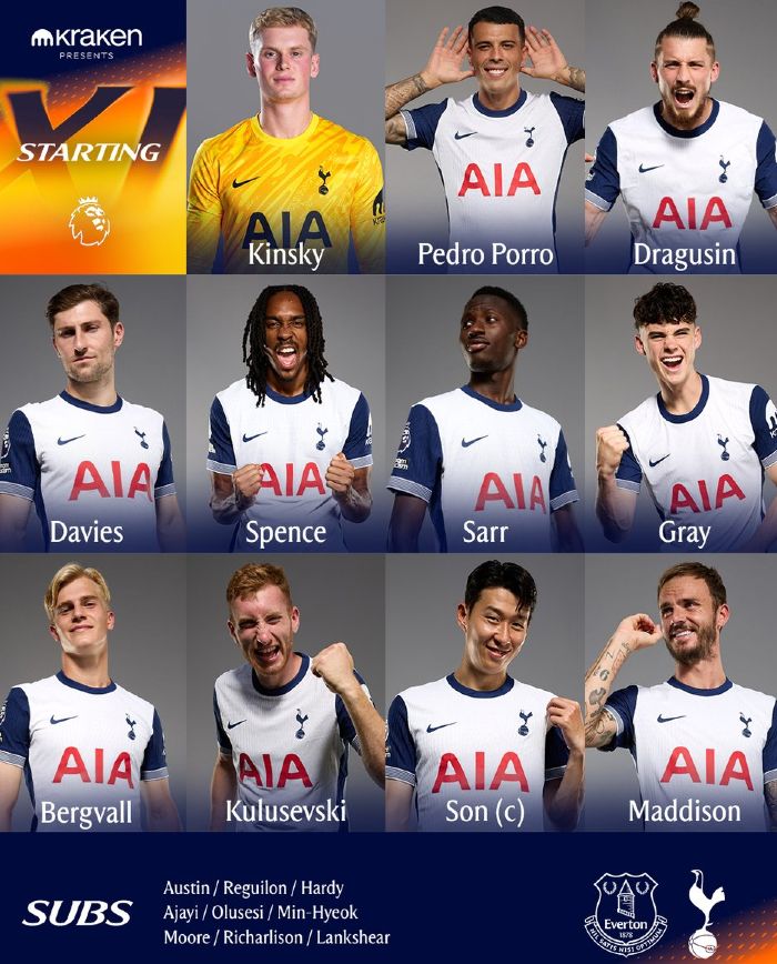 Tottenham Hotspur FC starting lineup vs Everton 2024-25