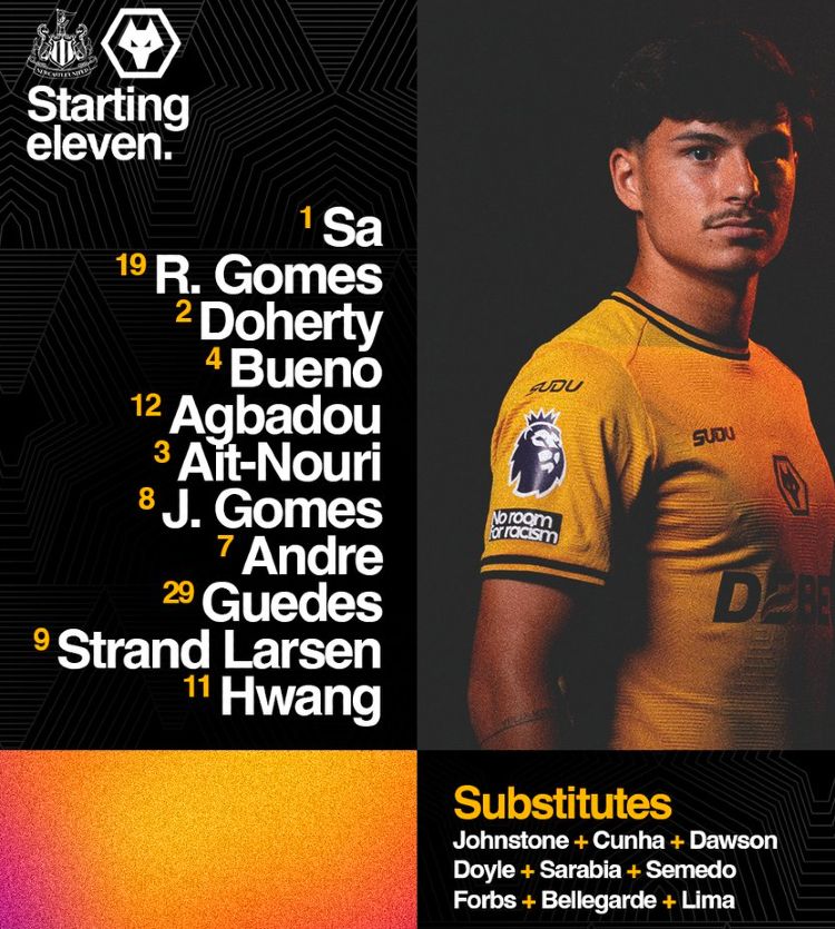 Wolverhampton Wanderers starting lineup vs Newcastle United 2024-2025 season