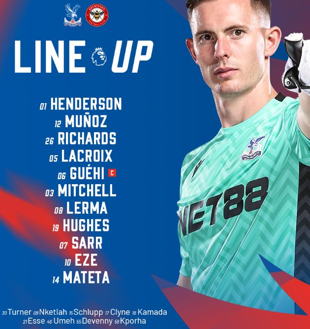 crystal palace fc vs brentford fc lineups 2025 january