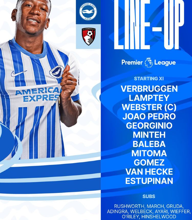 Brighton and Hove Albion FC vs AFC Bournemouth Lineups 2025