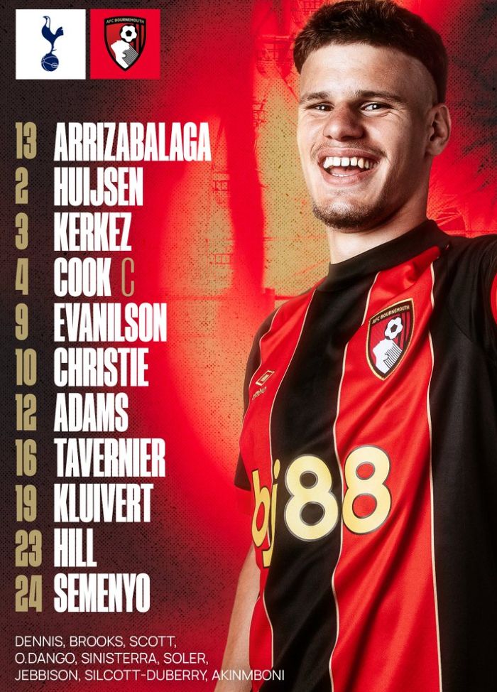 AFC Bournemouth starting lineup vs Spurs FC March 2025