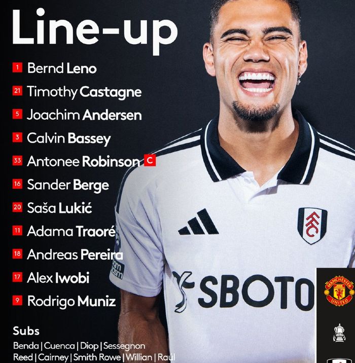 Fulham FC starting lineup vs Man United March 2025 FA Cup